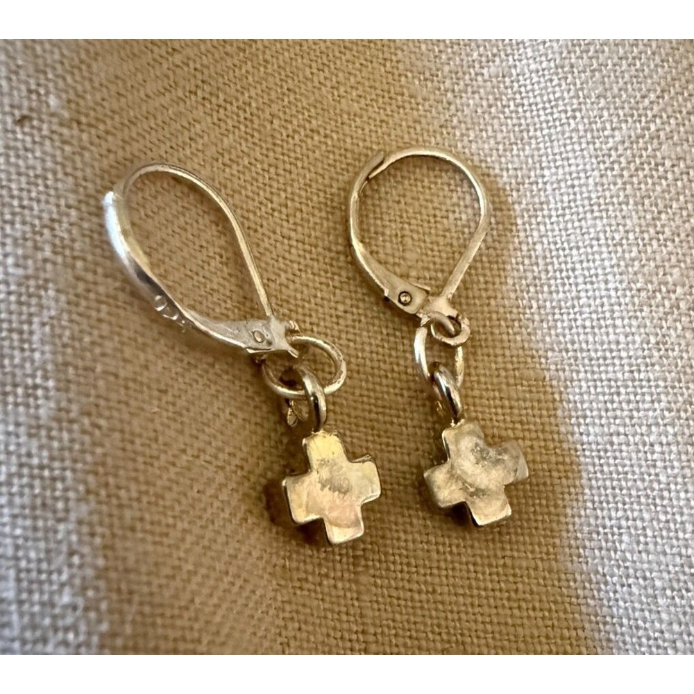 Vintage Silver Sterling 925 Small Cross Earrings - Picture 2 of 2
